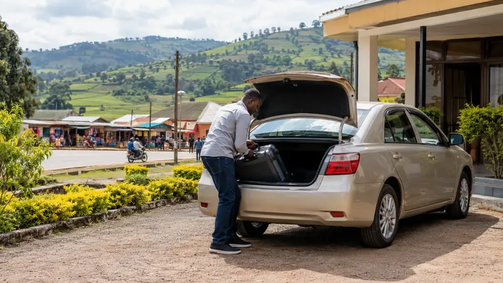 Uganda car rental road journey illustration
